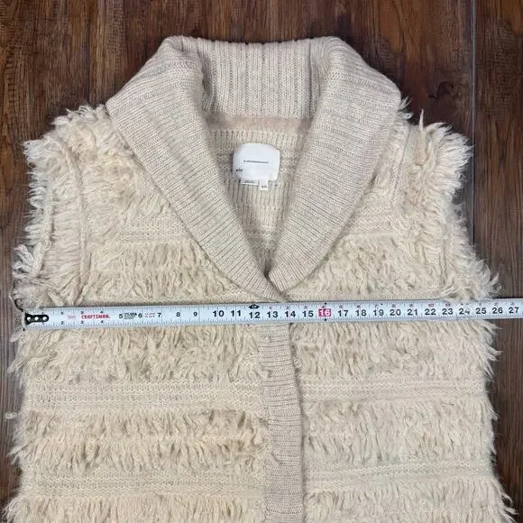 Anthropologie Cream Shaggy Sweater Vest size 1X/2X snap button closure 25% wool - Picture 5 of 16
